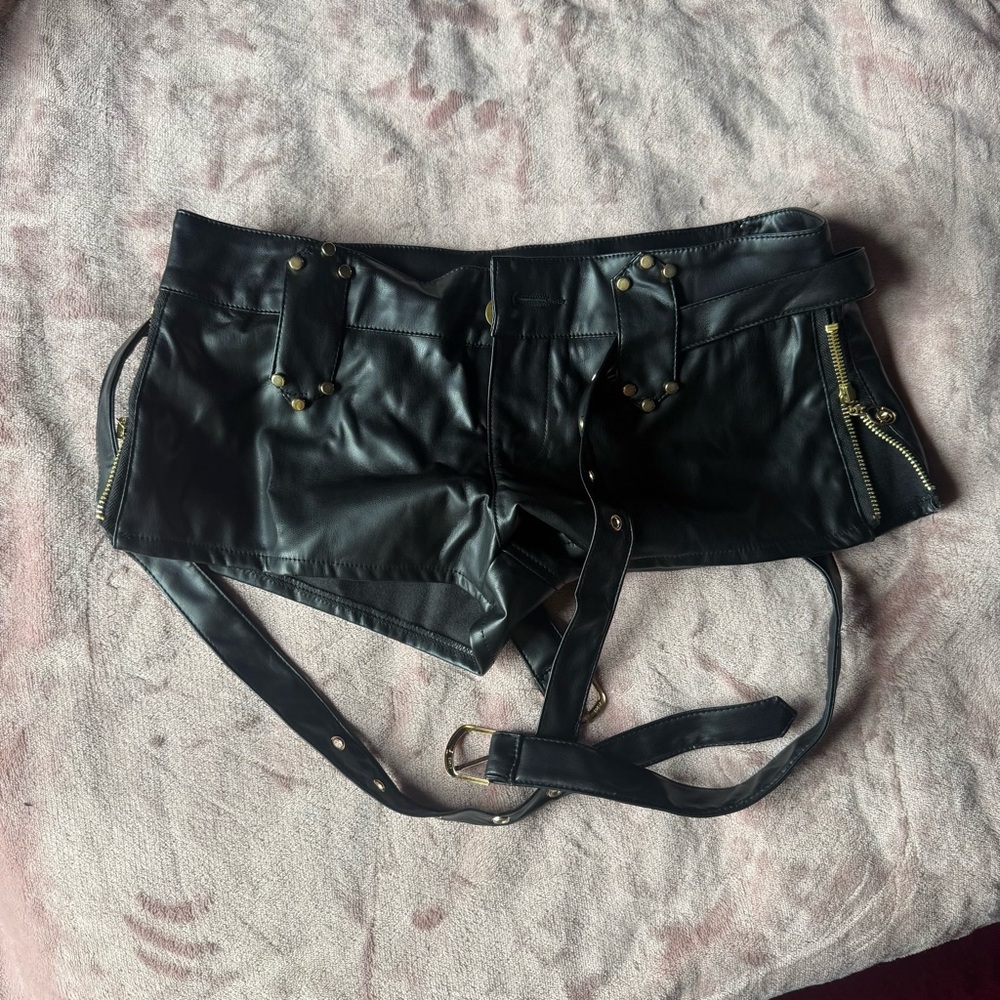 Black Faux Leather Shorts with Belt